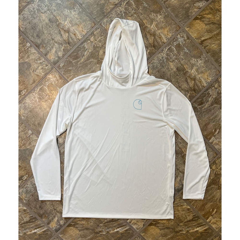 Carhartt Hoodie Mens Large White Force Sun Defender 106165 WHT Pullover Logo